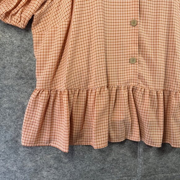 LC Lauren Conrad White Orange Preppy Plaid Balloon Sleeve Peplum Top Size 4x - Picture 4 of 12